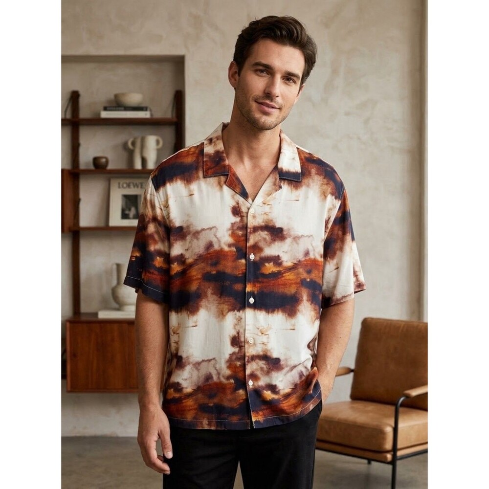 NOVAMEN Fashion Nova Men XXXL Abstract Camp Collar Button Up Shirt NWT
